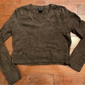 evie brown fuzzy v neck sweater